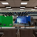 School Broadcasting Studio Featuring Green Screen Blue Display Cameras Lighting And Seating 3d model