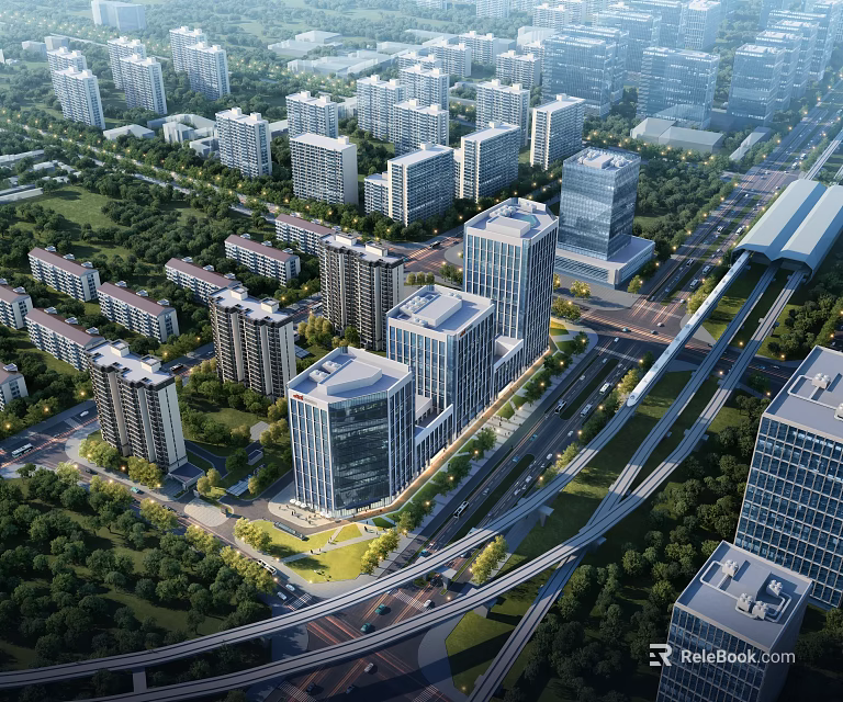 Aerial Planning Of Urban Buildings Roads And Greenery 3d model 