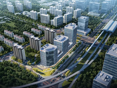 Aerial Planning Of Urban Buildings Roads And Greenery 3d model