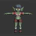 3D Green Goblin Character Design With Blue Hair Yellow Eyes Red Top Green Shorts Goggles