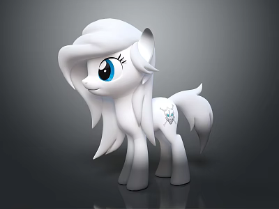 White Pony Character With Blue Large Eyes Long Flowing Mane Tail And Star Mark On Body 3d model