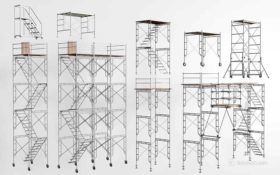 Industrial Scaffolding Systems With Mobile Platforms And Adjustable Metal Frame Designs 3d model 