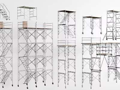 Industrial Scaffolding Systems With Mobile Platforms And Adjustable Metal Frame Designs 3d model