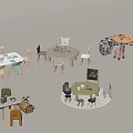 Modern Children's Table and Chair Combination Building Blocks Toy Table Children's Seat 3d model