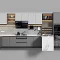 Modern Gray Kitchen Interior With Sleek Cabinets Appliances And Marble Countertop