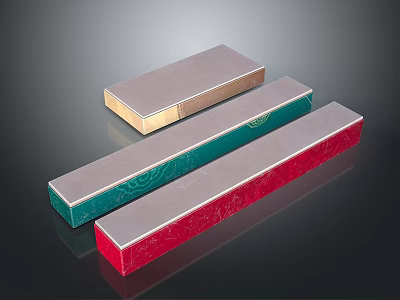 Elegant Decorative Ornament Set With Three Different Colored Rectangular Patterned Boxes 3d model
