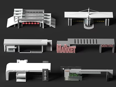 Commercial Entrance Gates with Modern Structures for Market Centre Shopping Areas and Branded Signage Elements 3d model