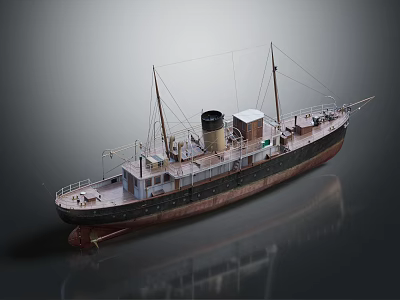Vintage Ship With Black Brown Hull Mast Smokestack And Classic Retro Design 3d model