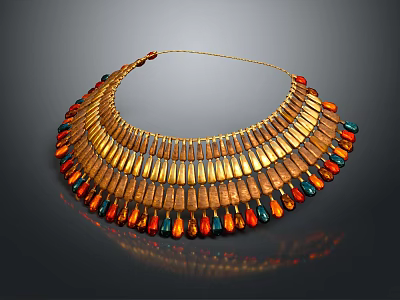 Multi layered Gold Chain Necklace With Colorful Orange Red Green Shiny Gemstones Design 3d model
