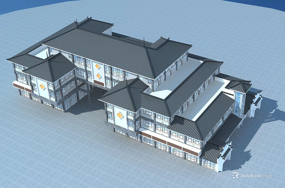 Traditional Ancient Chinese Architecture With Multiple Tile Roofs And Courtyard Layout Design 3d model