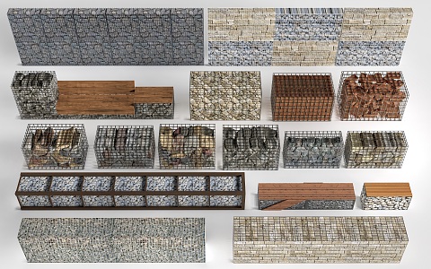 modern gabion landscape wall gabion retaining wall gabion background wall gabion sketch 3d model