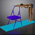 Fitness Stretching Session On Blue Yoga Mat With Supportive Blue Chair