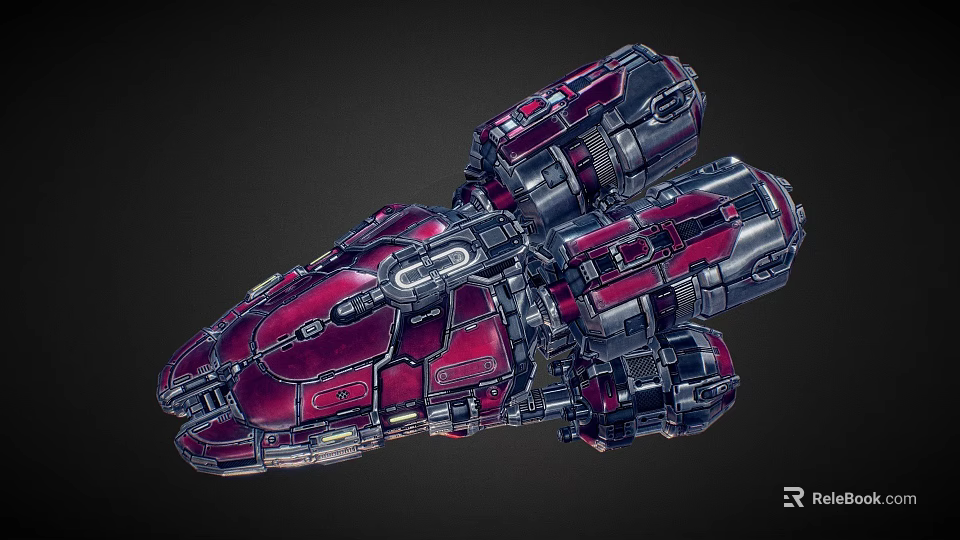 Futuristic Red And Silver Spaceship With Detailed Mechanical Design For Space Exploration 3d model 