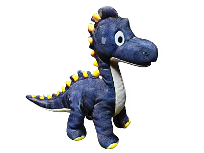 Blue Plush Dinosaur Toy With Yellow Accents 3d model