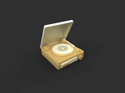 Golden Turntable With Open Lid And Vinyl Record On Black Background 3d model