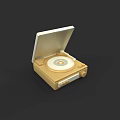 Golden Turntable With Open Lid And Vinyl Record On Black Background