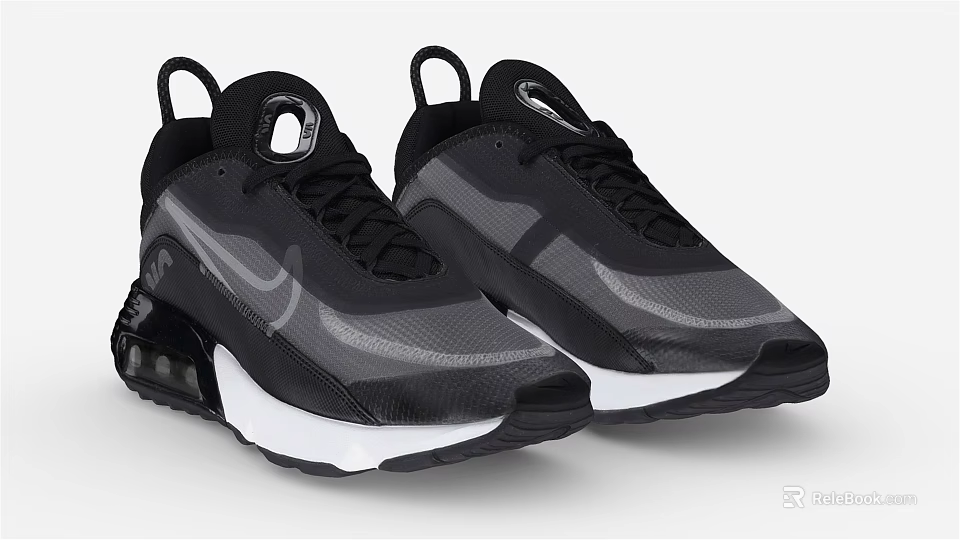 Black And Gray Nike Shoes With Mesh Upper Air Cushion And White Sole 3d model 