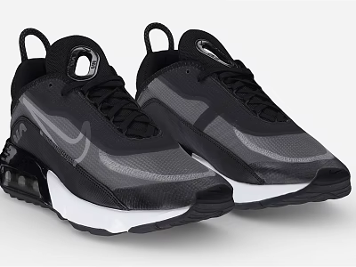 Black And Gray Nike Shoes With Mesh Upper Air Cushion And White Sole 3d model