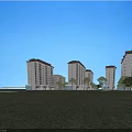 Modern High Rise Residential Building With Lush Greenery Lawn And Clear Blue Sky