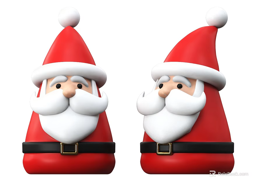 Two Santa Claus Shaped Red Ceramic Decorative Wares With White Hat Beard And Black Belt 3d model 