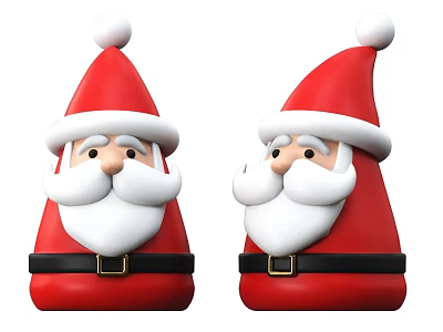 Two Santa Claus Shaped Red Ceramic Decorative Wares With White Hat Beard And Black Belt 3d model