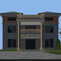 Classic Two Story Detached Villa Featuring Brick Stone Exterior Balcony Columns And Garden Trees