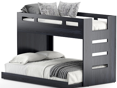 Black Simple Solid Wood Bed 3d model