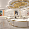 Jewelry Store Interior Design With Glass Display Cases And Red Decor Counters 3d model