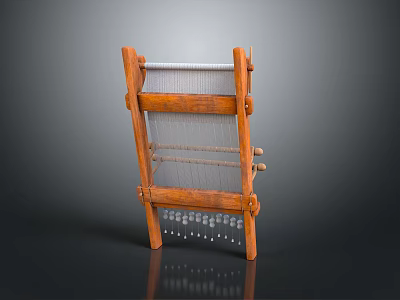 Traditional Wooden Weaving Loom Daily Use Handcraft Tool With Warp Threads And Frame 3d model