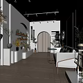 Elegant Home Decor Store With White Walls Arched Doorway Display Shelves White Sofa And Greenery