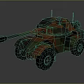 Military Vehicle With Camouflage Paint Long Cannon And Four Wheels