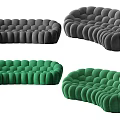 Modern Grey and Green Curved Multi Person Sofa with Tufted Design 3d model