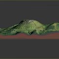 3D Topographic Model With Green Mountain Terrain White Summit And Orange Base