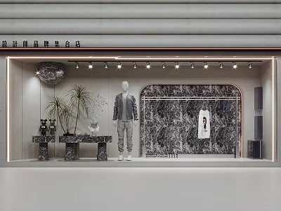 Modern Luxury Shop Window Display With Mannequin Clothing Marble Backdrop And Soft Lighting 3d model
