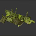 Modern Outdoor Wooden Deck Area Featuring Fence Barrels Sacks And Decorative Elements