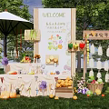 Colorful Parent Child Fruit Themed Photo Check in Spot With Welcome Sign Flowers And Grass Decorations