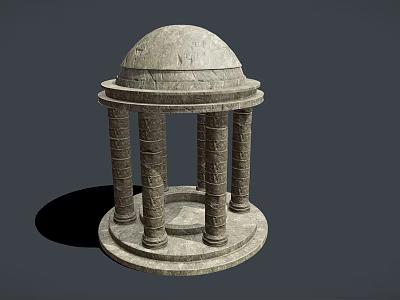 Ancient Stone Dome Structure With Circular Base And Tall Ornate Columns Design Details 3d model