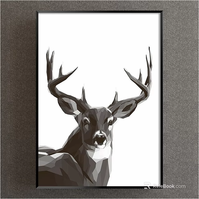 Geometric Deer Animal Painting In Black And White For Modern Home Wall Decor 3d model 