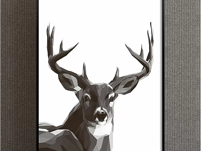 Geometric Deer Animal Painting In Black And White For Modern Home Wall Decor 3d model