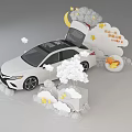 White Car Display With Clouds Stars Balloons And Children's Theme Decorations