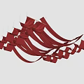 Elegant Red Ceiling Drapery With Flowing Fabric Strips Hanging Decoration 3d model