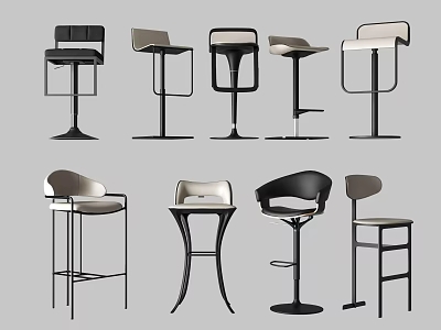 Various Modern Bar Stools Displaying Different Contemporary Design Features and Styles 3d model