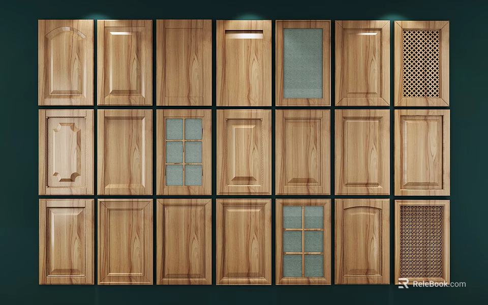 Collection of Wooden Cabinet Doors with Different Panel Styles and Patterns 3d model 
