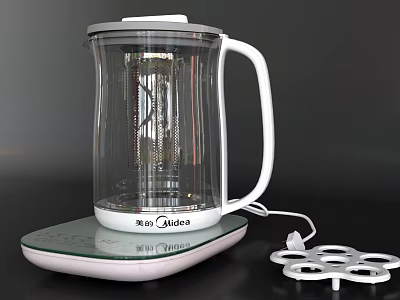 Midea Transparent Electric Kettle with White Base Digital Display and Accessories for Daily Use 3d model