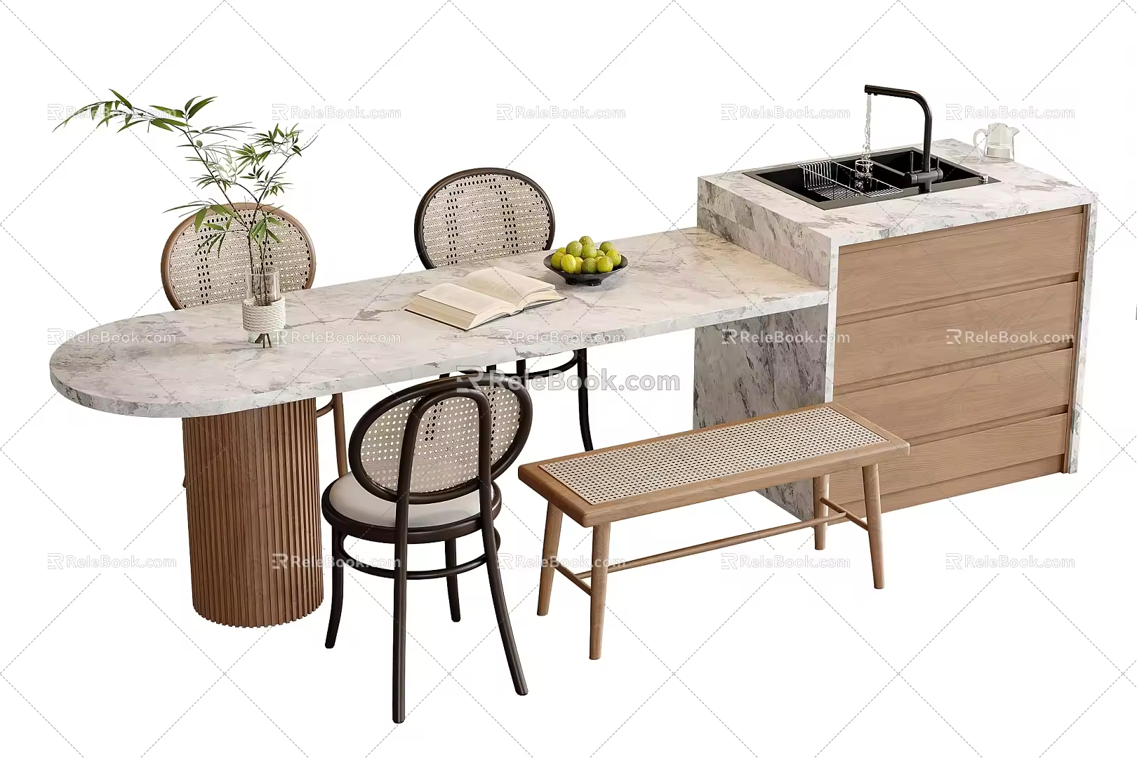 Modern Dining Table and Chair Combination Dining Table Dining Chair Bench 3d model