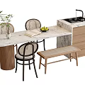 Modern Dining Table and Chair Combination Dining Table Dining Chair Bench 3d model