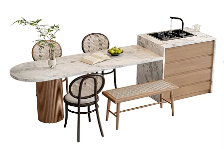 Modern Dining Table and Chair Combination Dining Table Dining Chair Bench 3d model
