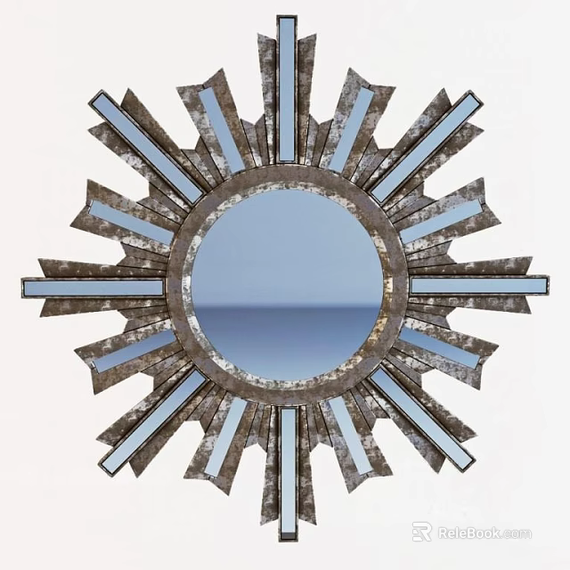 Round Starburst Design Mirror With Metal Frame And Glass Accents For Wall Decor 3d model 