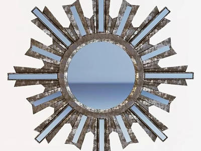 Round Starburst Design Mirror With Metal Frame And Glass Accents For Wall Decor 3d model