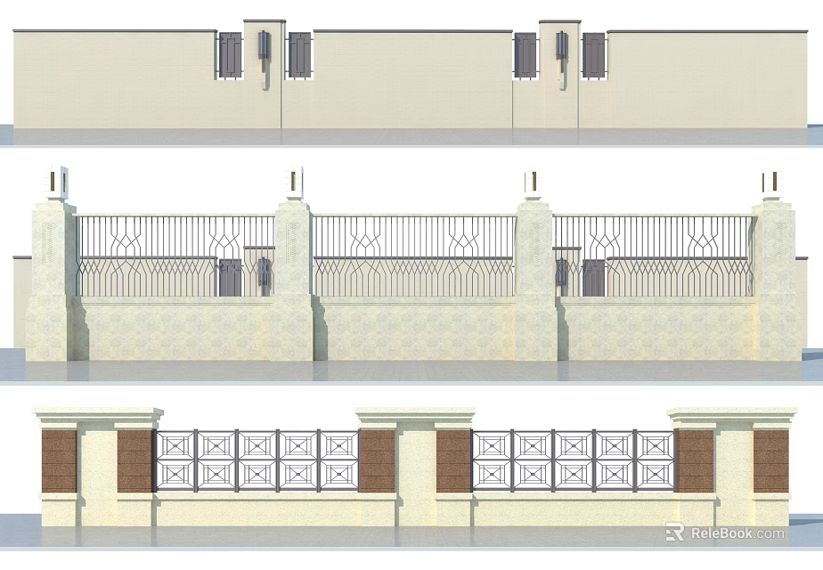 Building Exterior Wall Design With Decorative Railing Columns And Ornate Patterns 3d model